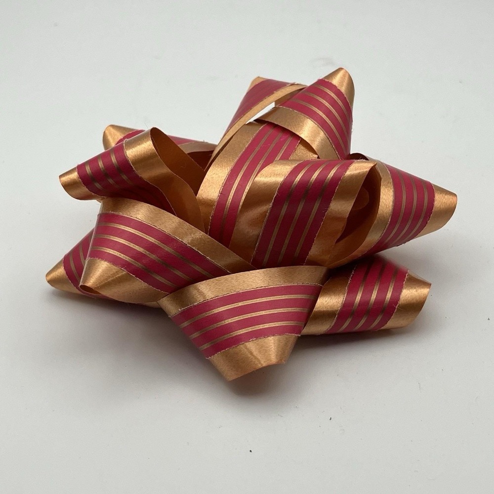 Vintage Small Gift Bow / Copper & Red Striped / Gift Present‎ Bow / 1990's